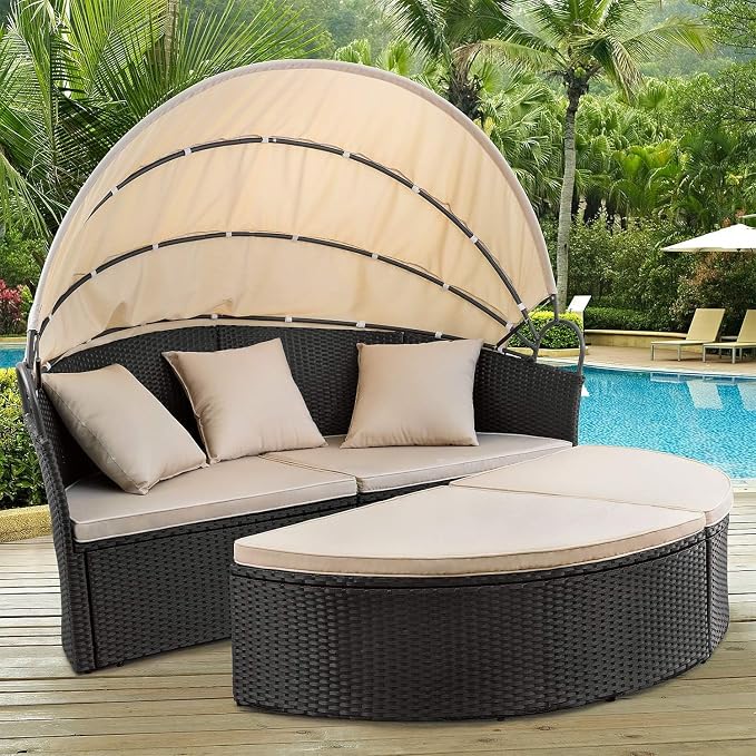 Outdoor Round Daybed Cushion Cover, Replacement Patio 66" Sun Bed 4 in 1 - Image 6