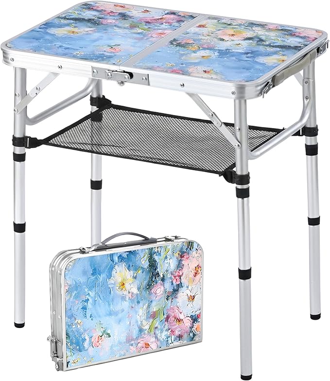 Outdoor Side Table, Portable 3 Adjustable Height Small Outdoor Folding Table by Yriuat