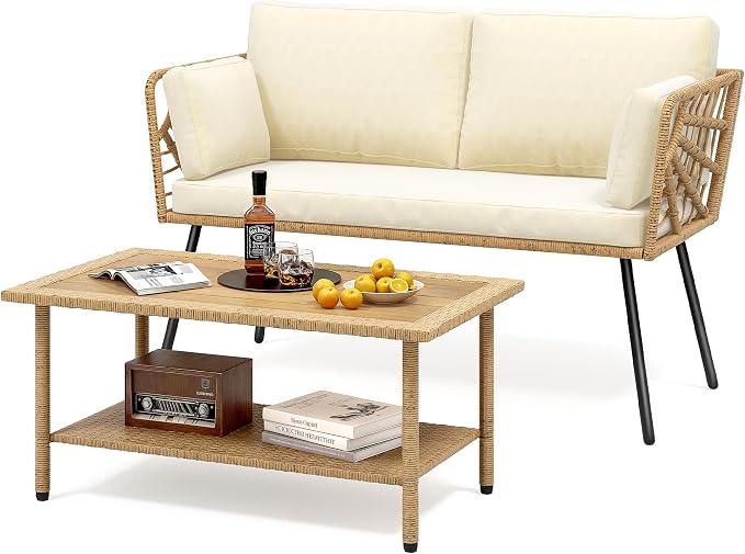 DWVO 2 Pieces Patio Furniture Set, All-Weather Wicker Rattan Loveseat - Image 7