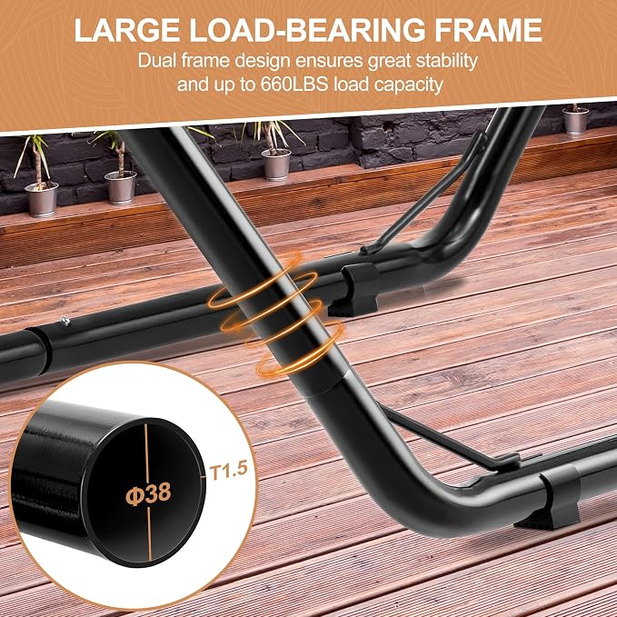 Universal 2-Person Hammock Stand, 660LBS Capacity, Heavy Duty Steel Hammock - Image 5