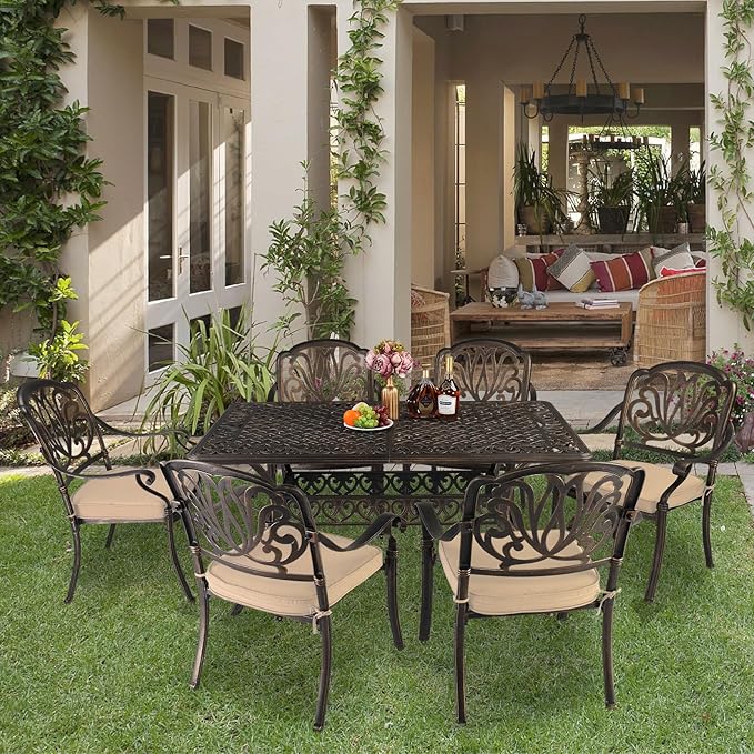 VINGLI 7 Pieces Outdoor Dining Set, Cast Aluminium All-Weather Patio Dining Set - Image 2