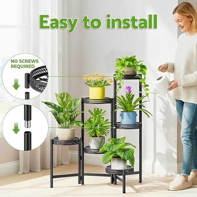 6 Tier Metal Plant Stand Indoor Outdoor, Corner Tall Plant Shelf - Image 6