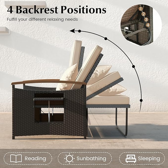COSTWAY Patio Rattan Daybed, Outdoor Loveseat Sofa - Image 5