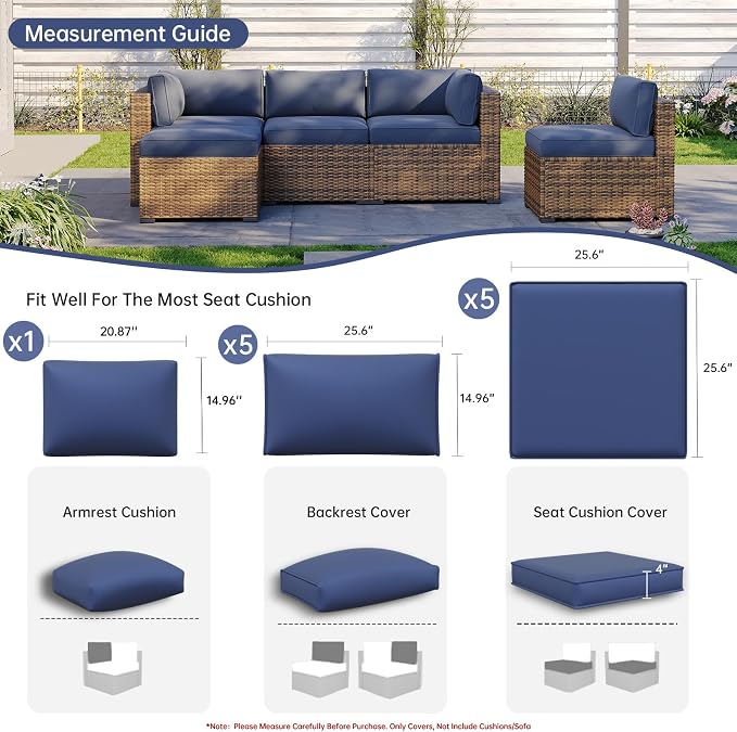 Aoxun 11pcs Patio Cushion Covers Replacement, Waterproof Outdoor Furniture - Image 4