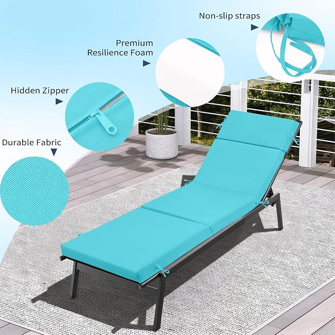 Outdoor Chaise Lounge Cushion 72" x 21" x 3", 4-Section Folding Patio Lounge - Image 5