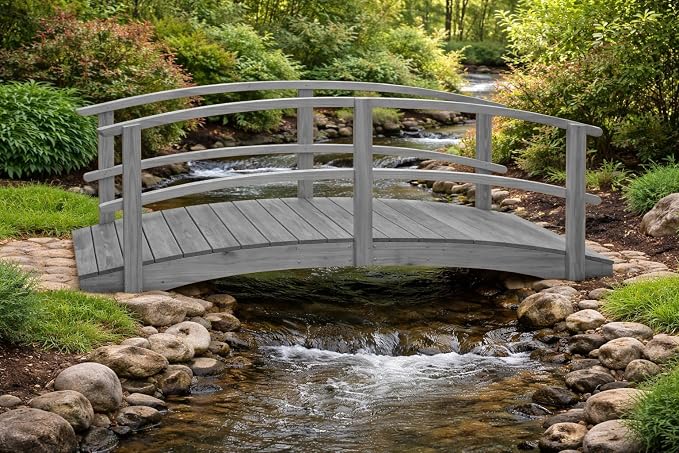 10 FT Grey Amish Made Garden Bridge - Image 5
