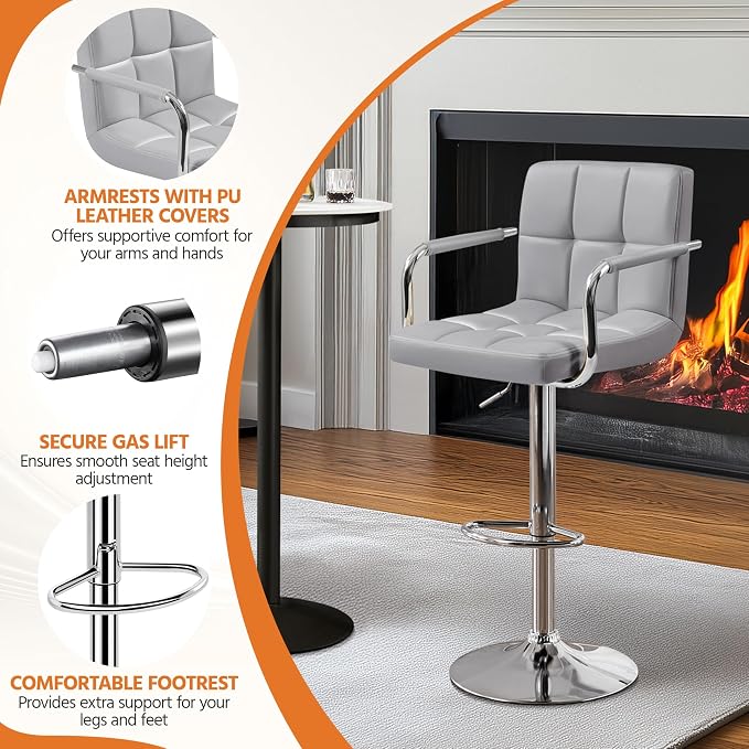 Yaheetech Bart Stools Set of 4, PU Leather Adjustable Barstools - Image 5