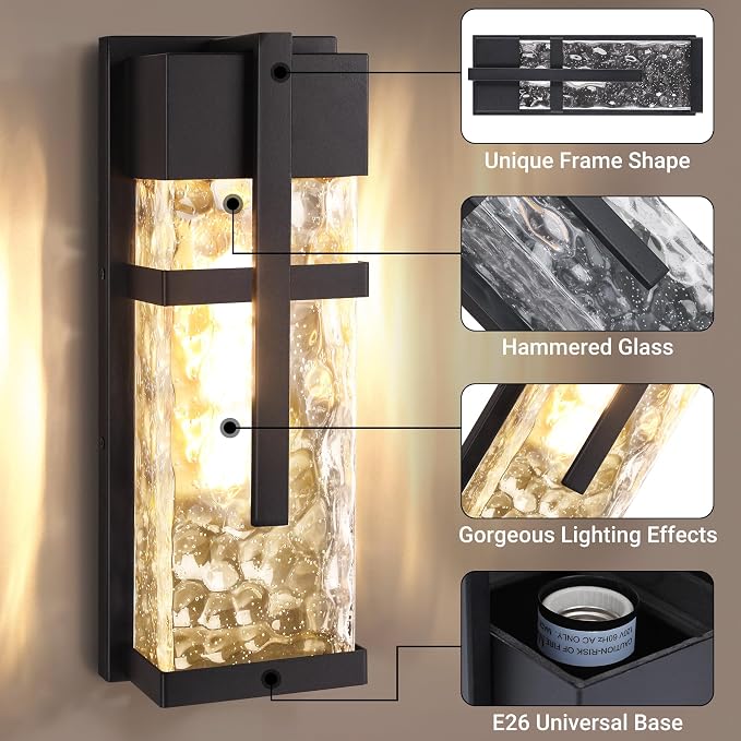 Hammered Glass Wall Lamp, Outdoor Light Fixtures, Exterior Wall Lantern - Image 2
