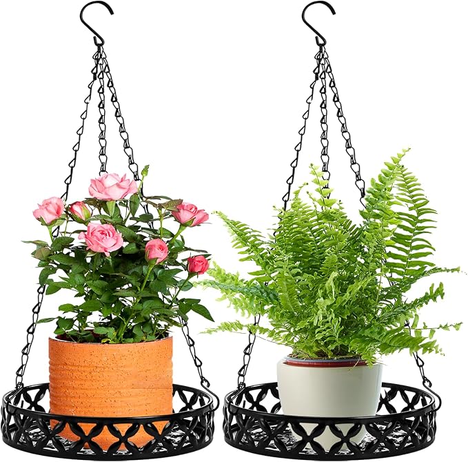 2 Pack Hanging Planters, 9.8 Inch Metal Plant Hanger, Decorative Glossy Black by ELFULLY