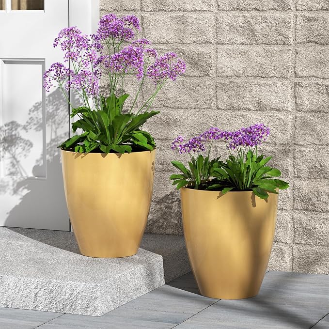 QCQHDU 10 inch Tall Planters for Indoor & Outdoor Plants, 2 Pack Sturdy - Image 3