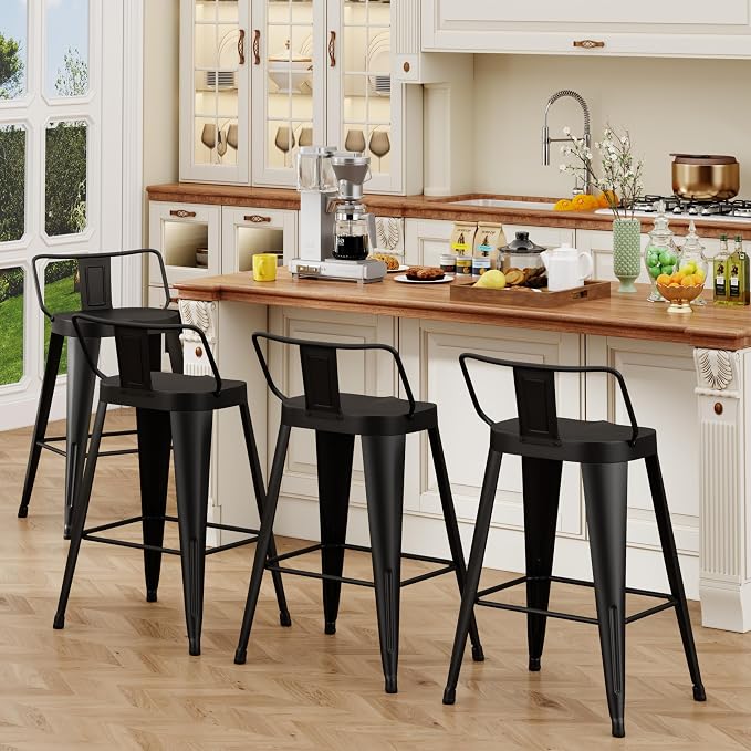 ALISH 26 Inch Bar Stools Set of 4, Industrial Metal Barstools Farmhouse Bar - Image 6