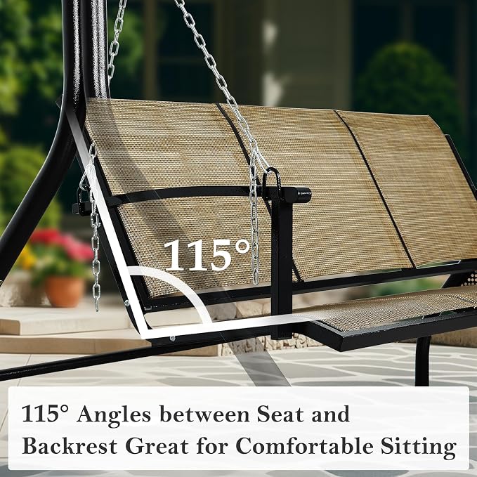Textilene 3 Seat Hanging Swing, 5.2FT Patio Bench Swing, 660lbs Heavy Duty - Image 6