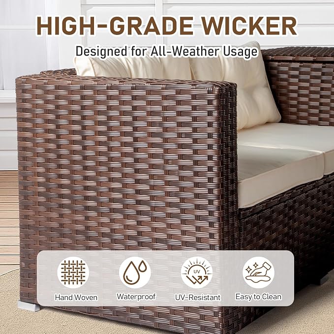 VINGLI 4 Pieces Outdoor Sectional Wicker Patio Furniture Set, Patio Sectional - Image 7