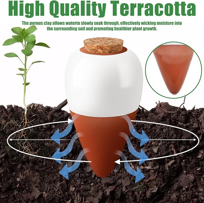 Terracotta Watering Spikes, 4 Pack Ollas Self Watering Globes, Slow Release - Image 3