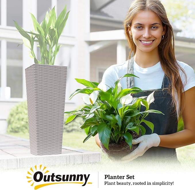 Outsunny 32 Inch Tall Planters for Outdoor Plants, Stackable Tapered Planters - Image 9