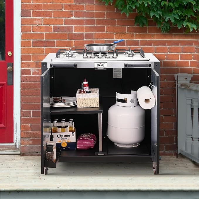 Gas Grill, Movable Outdoor Gas Stove Stainless Steel Top - Image 2