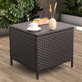 Outdoor Wicker Storage Side Table, Patio Brown PE Rattan End Table by Lvidenoutdoor