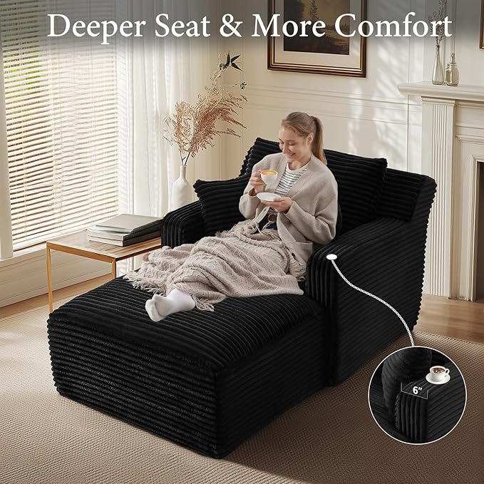65.4" Chaise Lounge Chair Indoor, Oversized Boneless Couch Comfy Upholstered - Image 4