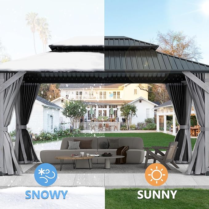 12'x16' Hardtop Wood Gazebo, Outdoor Double Roof Galvanized Steel Top Gazebo - Image 6