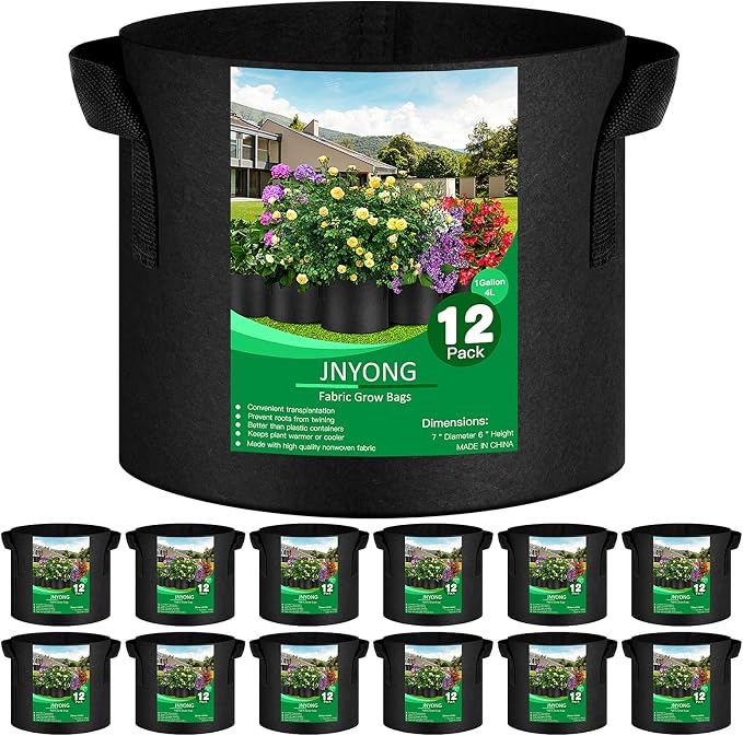 12-Pack 1 Gallon Thickened Non-Woven Grow Bags, Aeration Fabric Pots by JNYONG
