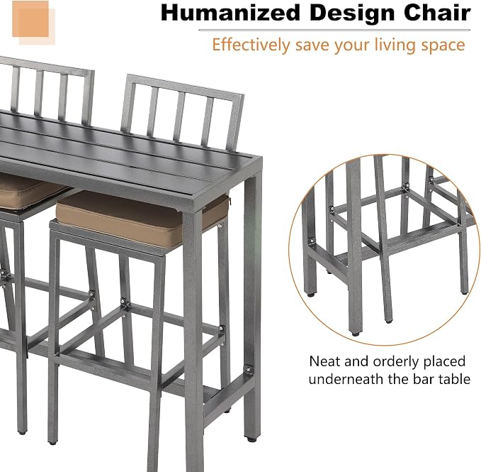 Outdoor Bar Chairs & Table, Metal Patio Bar Set, 7-Piece Set - Image 5