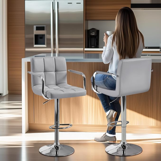 Yaheetech Bar Stools, PU Leather Adjustable Swivel Barstools, Hydraulic Kitchen - Image 5