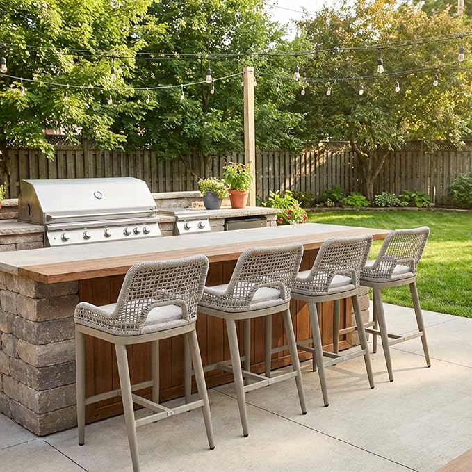 PURPLE LEAF Counter Height Bar Stools Set of 4 Outdoor Bar Chair by PURPLELEAF