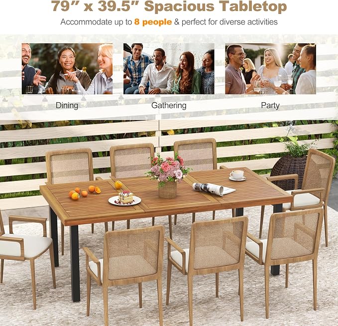 Tangkula 79" Acacia Wood Patio Dining Table - Image 6