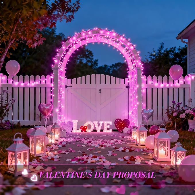 JMEXSUSS 2 Pack Valentine Solar Lights Outdoor, 33ft 100 LED Pink Solar String - Image 3