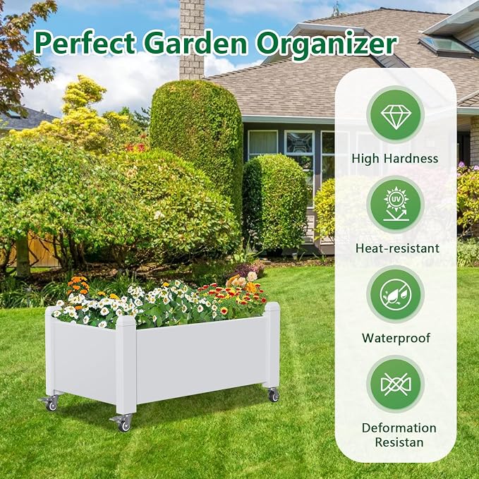 Raised Garden Bed with Wheels, 14 Gallon Self-Watering Raised Planter Box with - Image 2