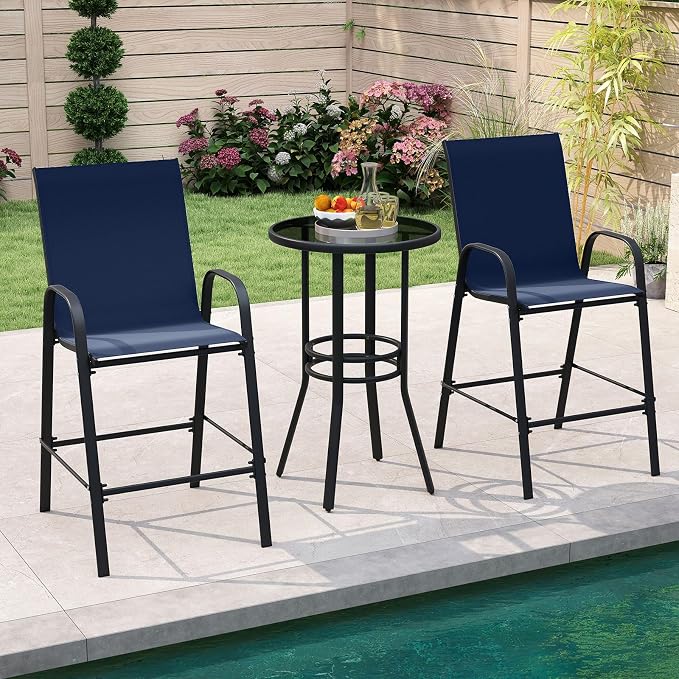 Tangkula Outdoor Bar Stools Set of 2, Enlarged Seat & Metal Frame, Tall Patio - Image 2