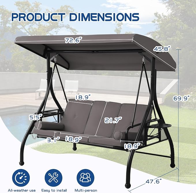 Patio Porch Swings with Adjustable Canopy - Image 5