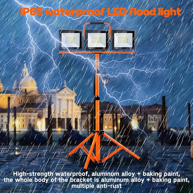 22000 Lumen Work Lights with Stand, 3 Head Portable LED Work Light, with - Image 3