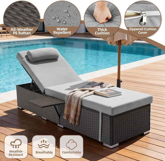 Outdoor Chaise Lounge with Adjustable Backrest Set of 4, 6-Position Reclining - Image 4