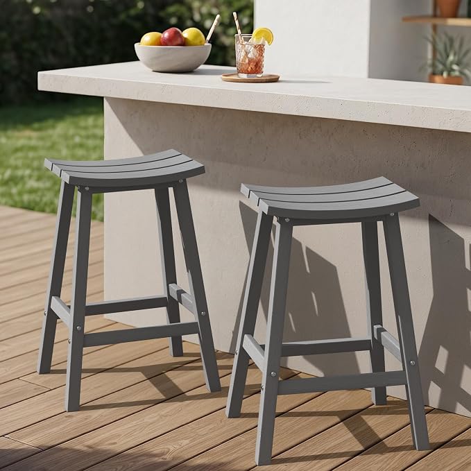 Ciokea 2 Set 29" Outdoor Bar Stools Heavy Duty HDPE Outdoor Stools Weatherproof by CIOKEA