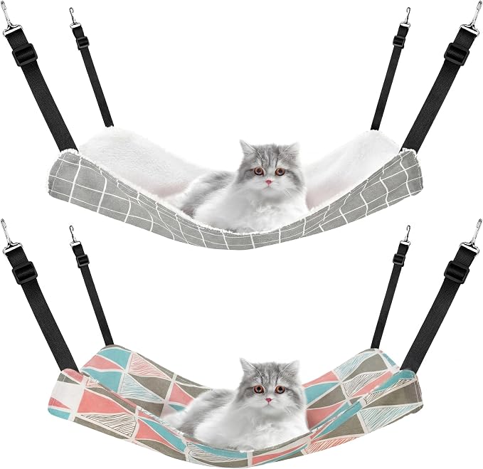 Jetec 2 Pack Cat Hammock for Cage, Catio Accessories Reversible Soft Cats Bed by Jetec