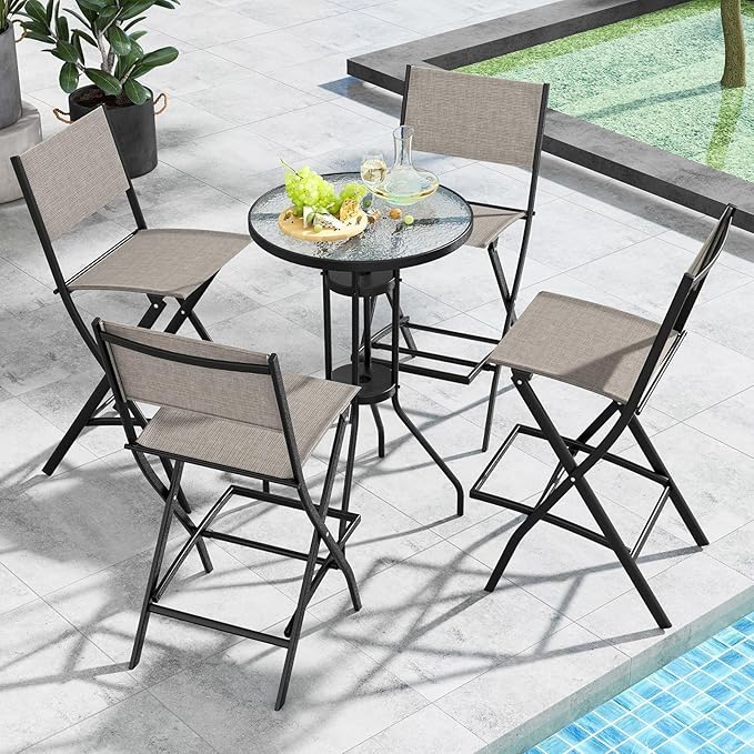 COSTWAY Outdoor Patio Bar Chair Set of 6, Folding Bar Height Stool - Image 2