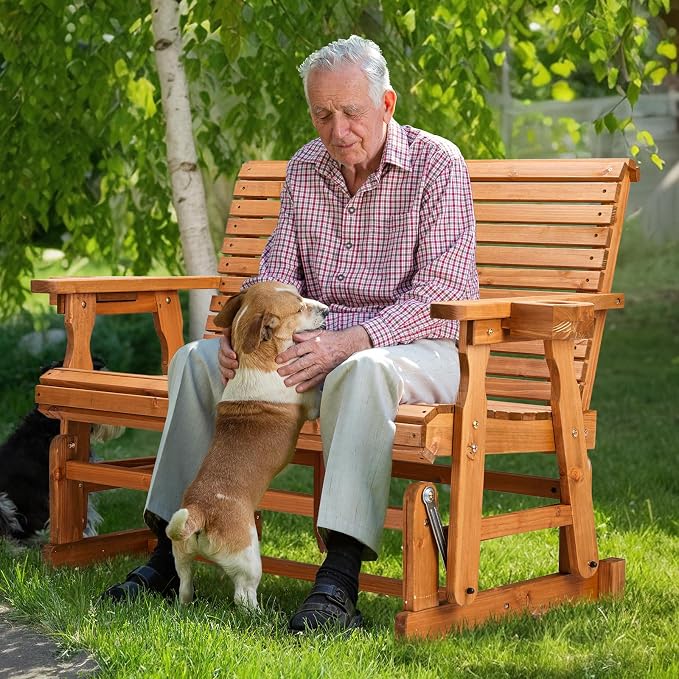 VINGLI Outdoor Glider Wood Patio Chair - Image 2