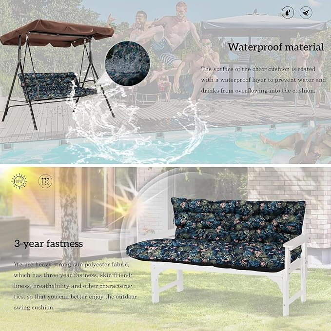 Outside Benches Cushion with Backrest, Thicken Waterproof Swing Cushions 2/3 - Image 6