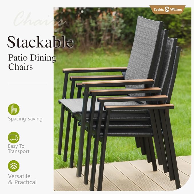 Sophia & William Outdoor Patio Dining Set 7 Pieces, 6 Aluminum Patio Dining - Image 2
