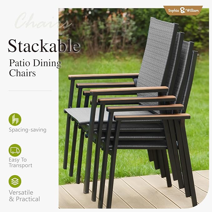 Sophia & William Patio Table and Chairs Set 7 Pieces, 6 Aluminium Patio Dining - Image 5
