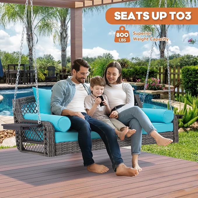3 Seat Porch Swing, Wicker Patio Swing - Image 4
