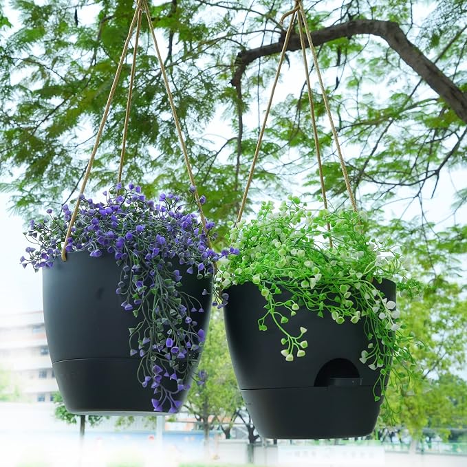 8 inch Hanging Planters, 2 Pack Self Watering Hanging Pots - Image 5