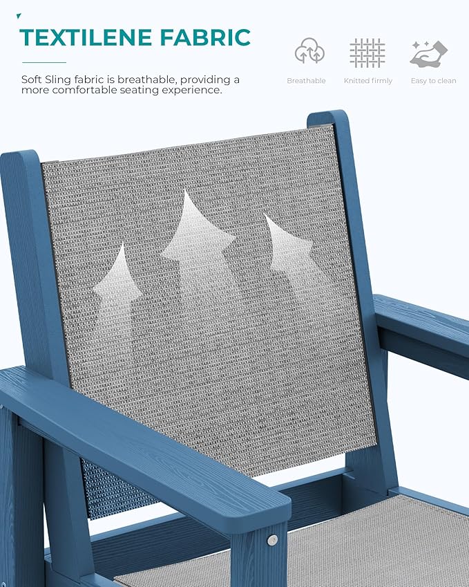SERWALL 3 Pieces Textilene Adirondack Bar Set, Tall Adirondack Bar Height Chairs - Image 3
