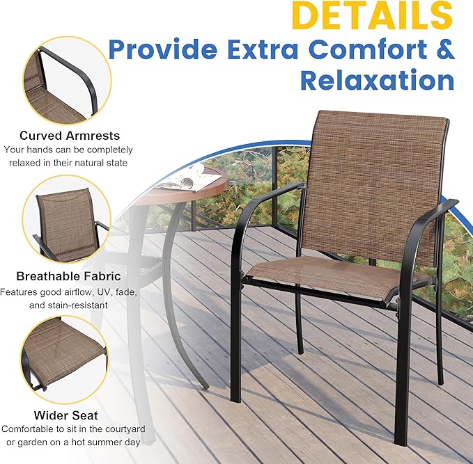 VICLLAX 5 Pieces Patio Dining Set, Outdoor Furniture Set Includes 1 Square - Image 2