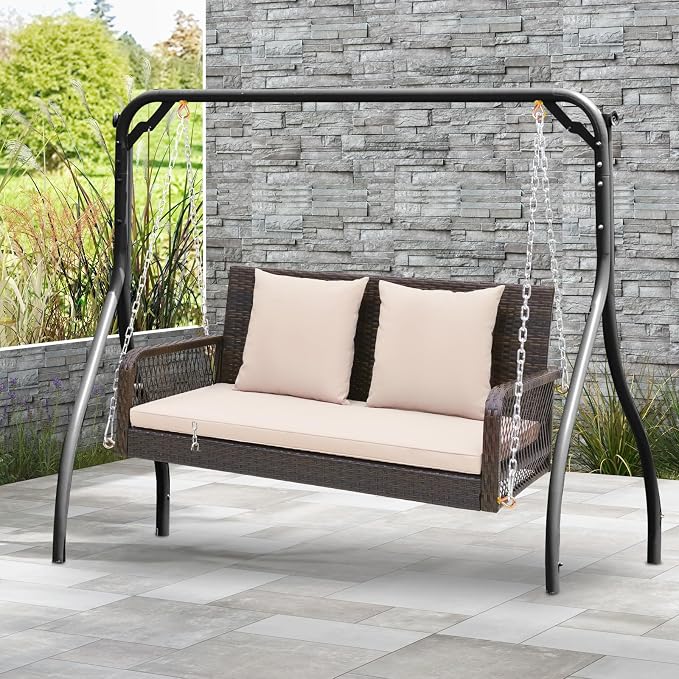 Tangkula Wicker Outdoor Porch Swing, 800 LBS Capacity Outdoor Swing Bench - Image 3
