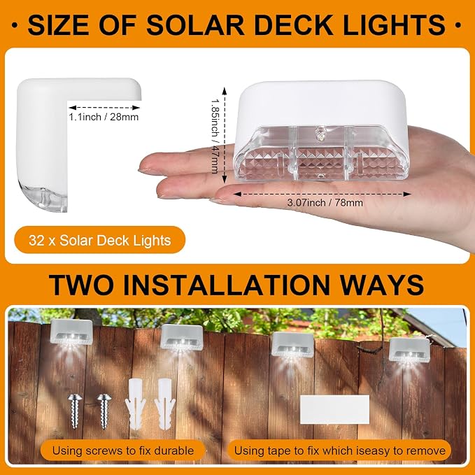 Geelin 32 Pcs Solar Deck Lights Outdoor, Waterproof LED Solar Step Fence Lights - Image 2