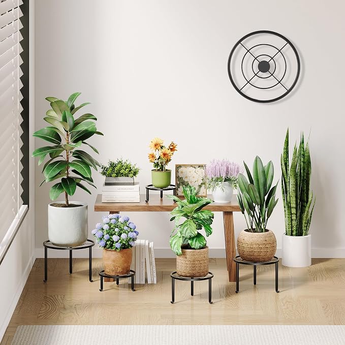 5 Pack Metal Plant Stand Indoor Outdoor Heavy Duty Rustproof Iron Flower Pot - Image 2