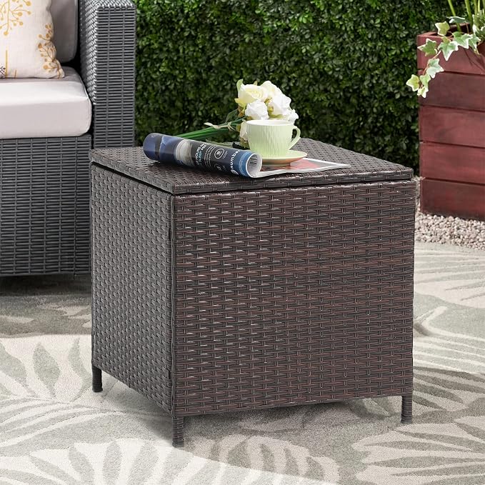 Verano Garden Outdoor Wicker Side Table, Small Storage Rattan Wicker End Table - Image 7