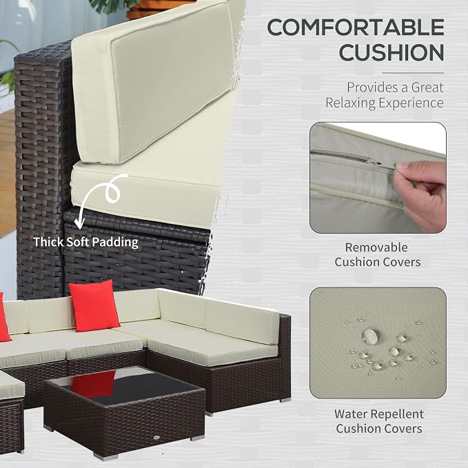 Outsunny 7 Piece Patio Furniture Set, Wicker Outdoor Sectional Sofa Set - Image 4